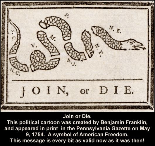Join or Die, by Benjamin Franklin